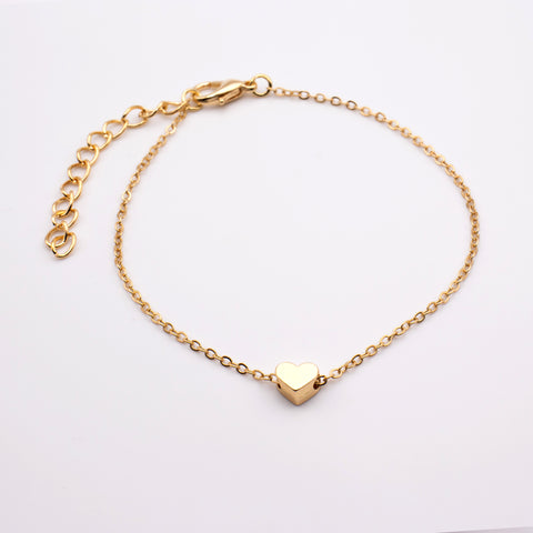 Gold Minimalist Heart Charm Metal Bracelet