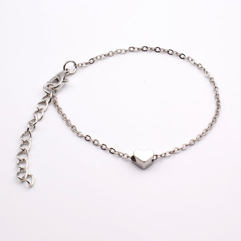Silver Minimalist Heart Charm Metal Bracelet