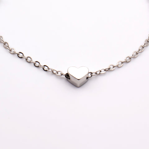 Silver Minimalist Heart Charm Metal Bracelet