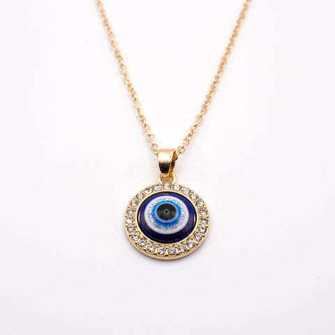 Turkish Crystal Evil Eye Pendant Gold Necklace