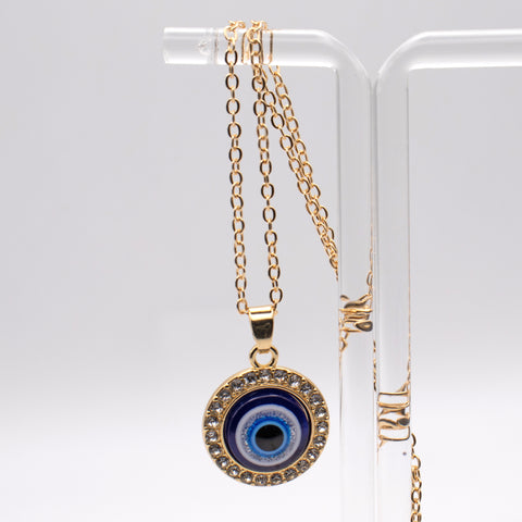 Turkish Crystal Evil Eye Pendant Gold Necklace