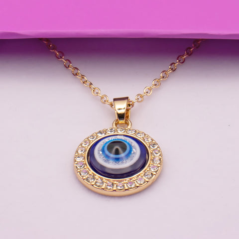 Turkish Crystal Evil Eye Pendant Gold Necklace