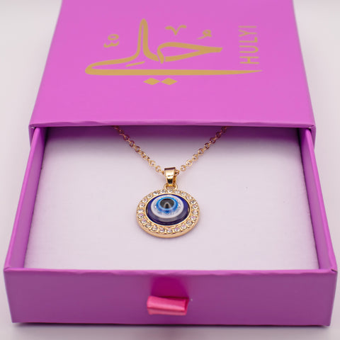 Turkish Crystal Evil Eye Pendant Gold Necklace