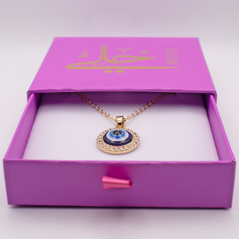 Turkish Crystal Evil Eye Pendant Gold Necklace