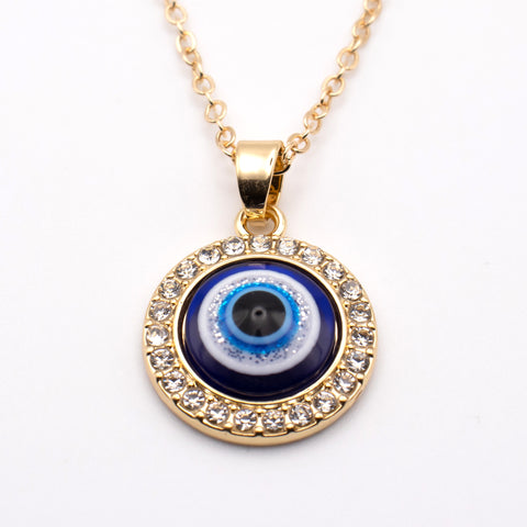 Turkish Crystal Evil Eye Pendant Gold Necklace