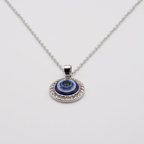 Turkish Crystal Evil Eye Pendant Silver Necklace