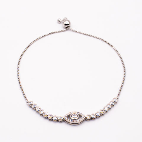 Adjustable Sterling Silver Evil Eye Bracelet