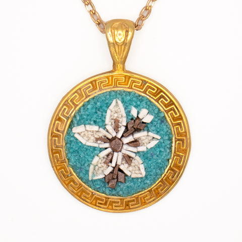 18K Gold Plated Sterling Silver Flower Necklace in Aqua