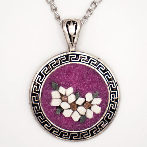 Sterling Silver Mosaic Flower Necklace in Magenta 4