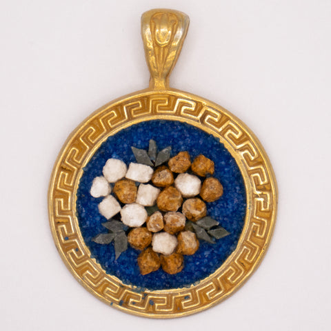 18K Gold Plated Blue Multicolored Mosaic Flowers Necklace 1