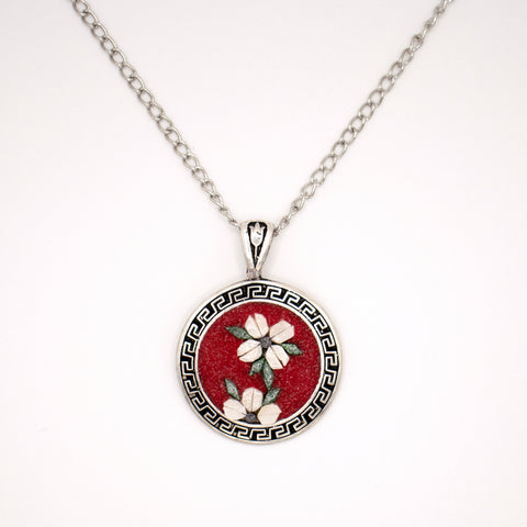 925 Sterling Silver Necklace Crimson Magnolia Mosaic