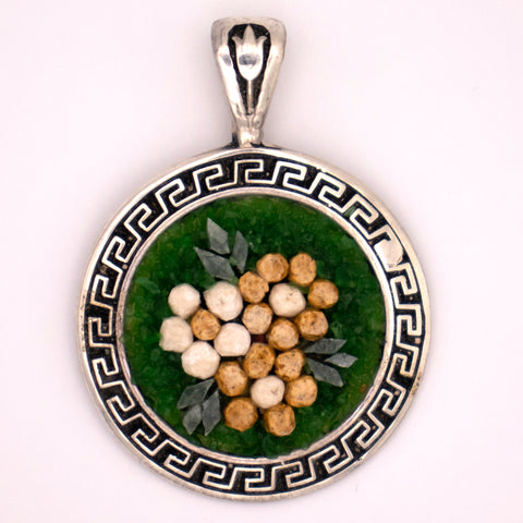 Sterling Silver Necklace Green Flowers Mosaic 6