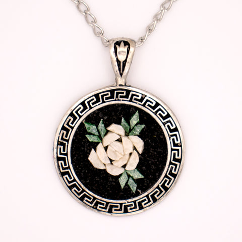 925 Sterling Silver Necklace Handmade White Rose Mosaic 1
