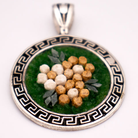 Sterling Silver Necklace Green Flowers Mosaic 4