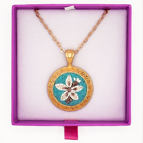 18K Gold Plated Sterling Silver Flower Necklace in Aqua 4