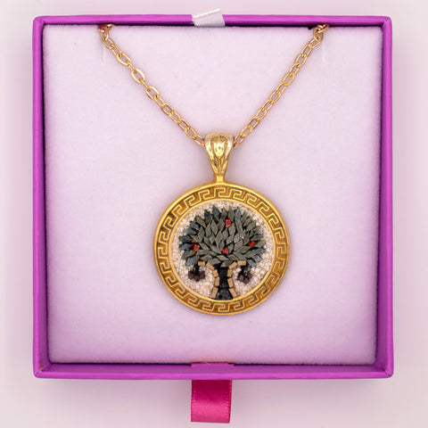 18K Gold Plated Sterling Silver Tree of Life Micro Mosaic Necklace 5