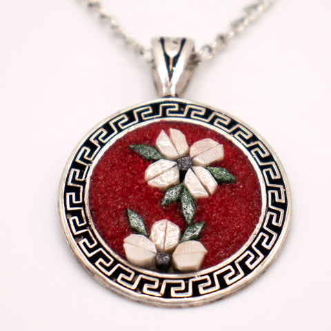 925 Sterling Silver Necklace Crimson Magnolia Mosaic 1