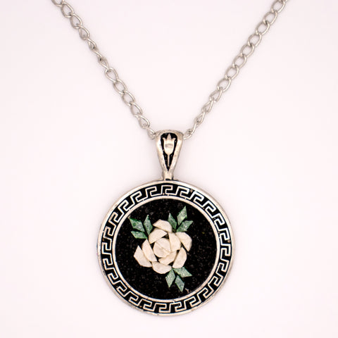 925 Sterling Silver Necklace Handmade White Rose Mosaic
