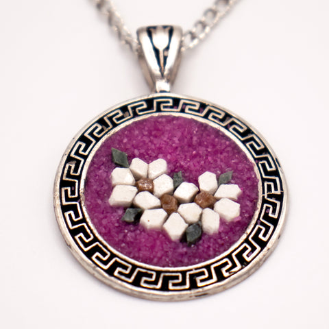 Sterling Silver Mosaic Flower Necklace in Magenta 1