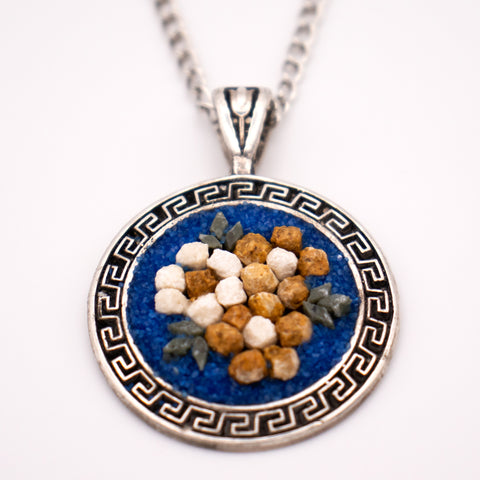 Sterling Silver Necklace Blue Flowers Mosaic