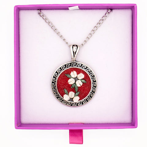 925 Sterling Silver Necklace Crimson Magnolia Mosaic 2
