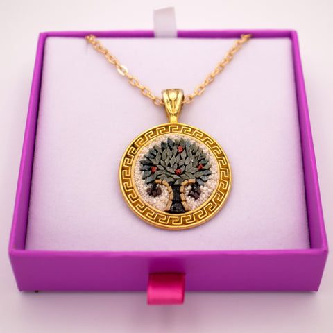 18K Gold Plated Sterling Silver Tree of Life Micro Mosaic Necklace 3