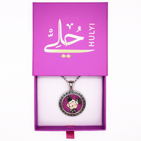 Sterling Silver Necklace Handmade Mosaic Purple Rose 4