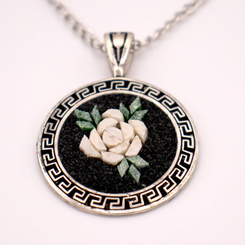 925 Sterling Silver Necklace Handmade White Rose Mosaic 2