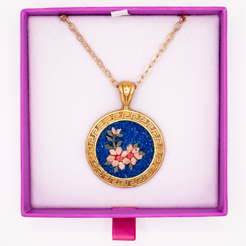 18K Gold Plated Sterling Silver Mosaic Flower Pendant 6
