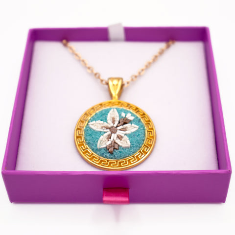 18K Gold Plated Sterling Silver Flower Necklace in Aqua 2