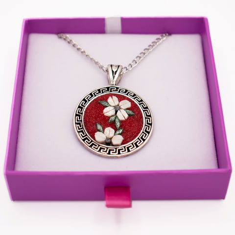 925 Sterling Silver Necklace Crimson Magnolia Mosaic 4