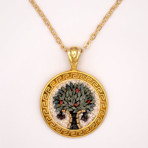 18K Gold Plated Sterling Silver Tree of Life Micro Mosaic Necklace