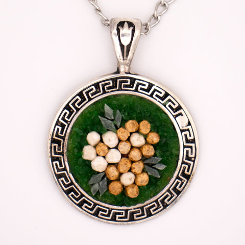 Sterling Silver Necklace Green Flowers Mosaic 1