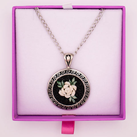 925 Sterling Silver Necklace Handmade White Rose Mosaic 4