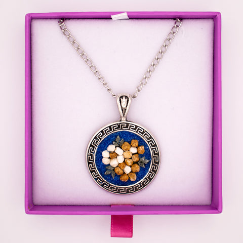 Sterling Silver Necklace Blue Flowers Mosaic 6