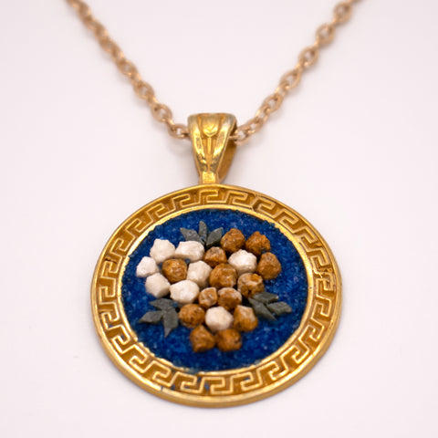 18K Gold Plated Blue Multicolored Mosaic Flowers Necklace
