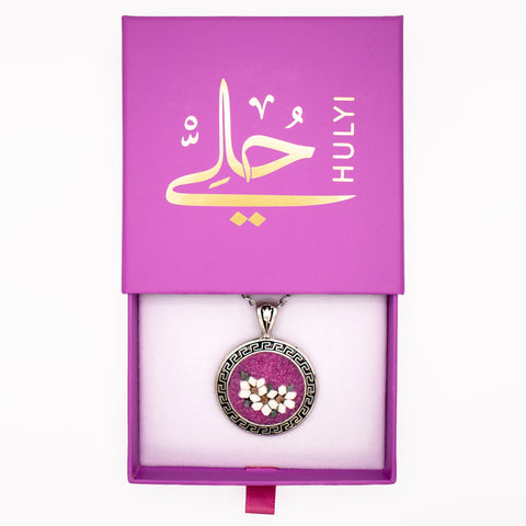 Sterling Silver Mosaic Flower Necklace in Magenta 3