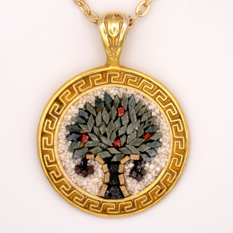 18K Gold Plated Sterling Silver Tree of Life Micro Mosaic Necklace 1