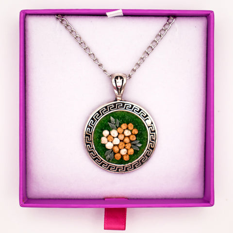 Sterling Silver Necklace Green Flowers Mosaic 5