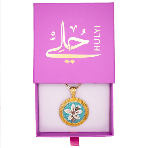 18K Gold Plated Sterling Silver Flower Necklace in Aqua 3
