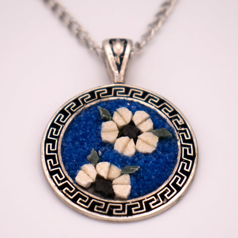925 Sterling Silver Magnolia Flower Mosaic Necklace