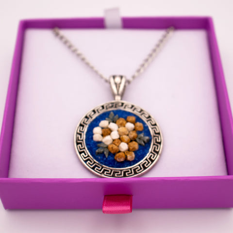 Sterling Silver Necklace Blue Flowers Mosaic 5