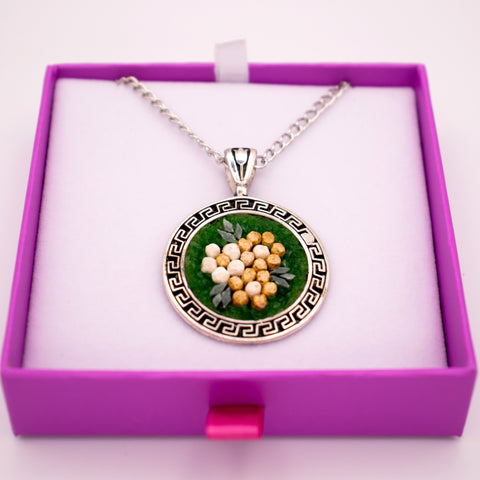 Sterling Silver Necklace Green Flowers Mosaic 3