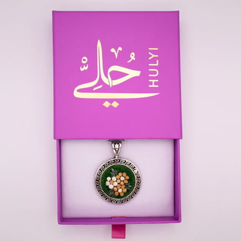 Sterling Silver Necklace Green Flowers Mosaic 2