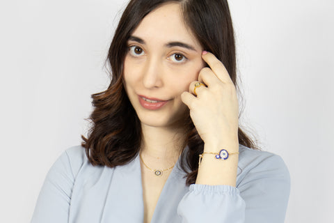 Adjustable Gold Plated Blue Evil Eye Amulet Bracelet