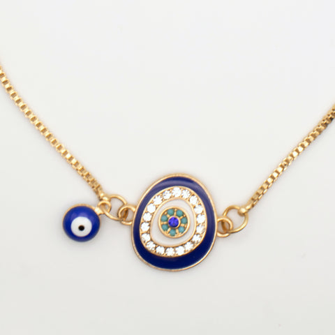Adjustable Gold Plated Blue Evil Eye Amulet Bracelet