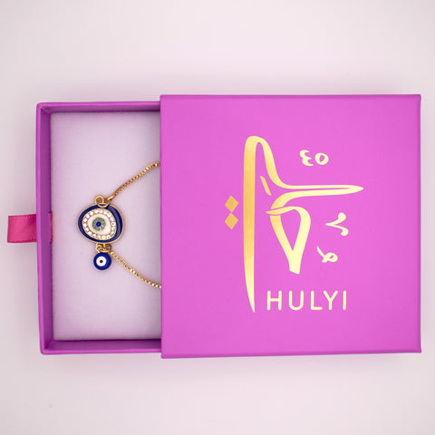 Adjustable Gold Plated Blue Evil Eye Amulet Bracelet
