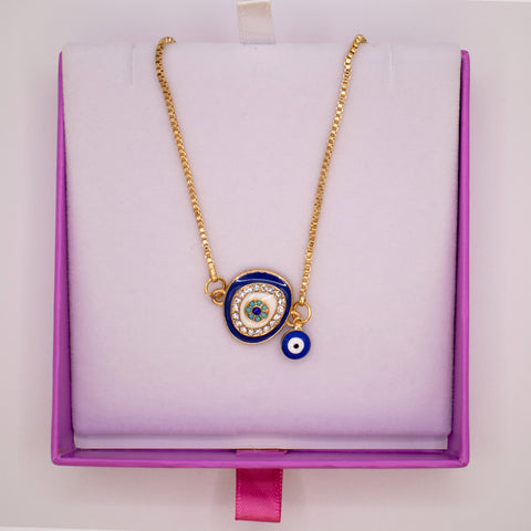 Adjustable Gold Plated Blue Evil Eye Amulet Bracelet