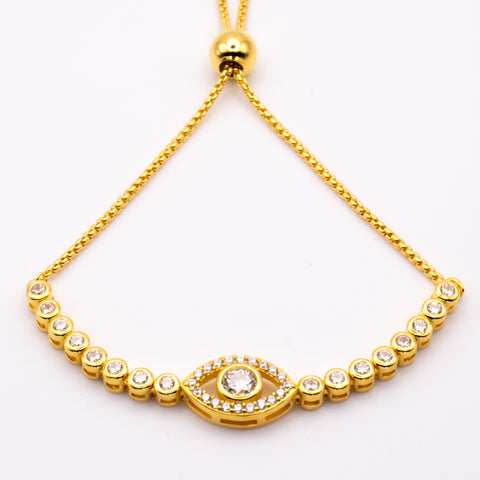18K Gold Plated Adjustable Sterling Silver Evil Eye Bracelet 6