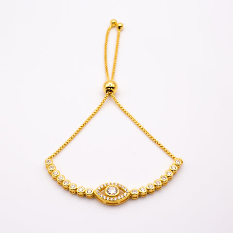 18K Gold Plated Adjustable Sterling Silver Evil Eye Bracelet